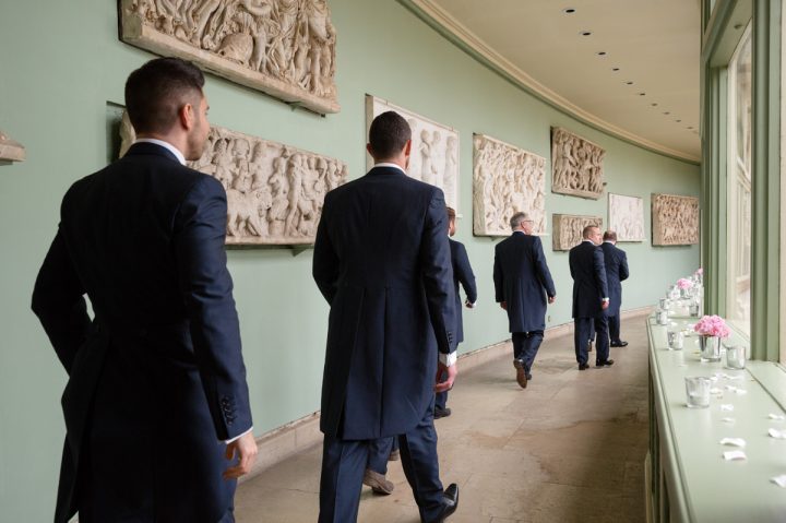 Groomsmen arriving at The Sculpture Gallery, Woburn Abbey
