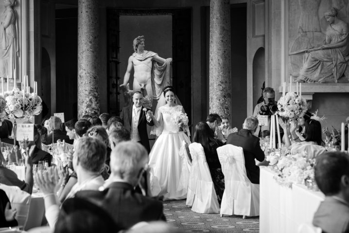 Bride & Groom entering for dinner at The Sculpture Gallery, Woburn Abbey