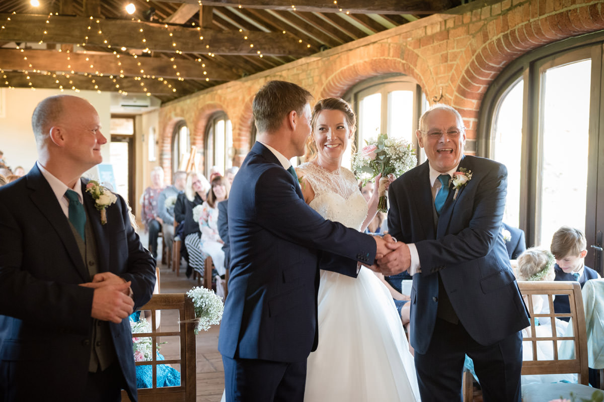 Father of the Bride laughing at Dodmoor House
