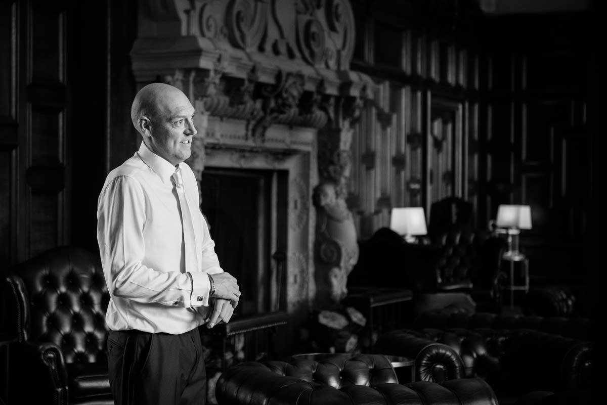 Groom's Usher before the wedding ceremony at Stoke Rochford Hall, Grantham