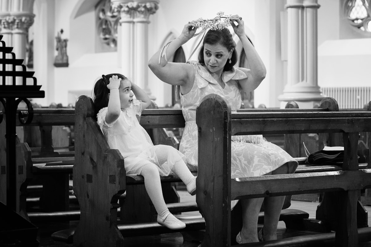 Flower girl and mum interacting at Northampton Cathedral