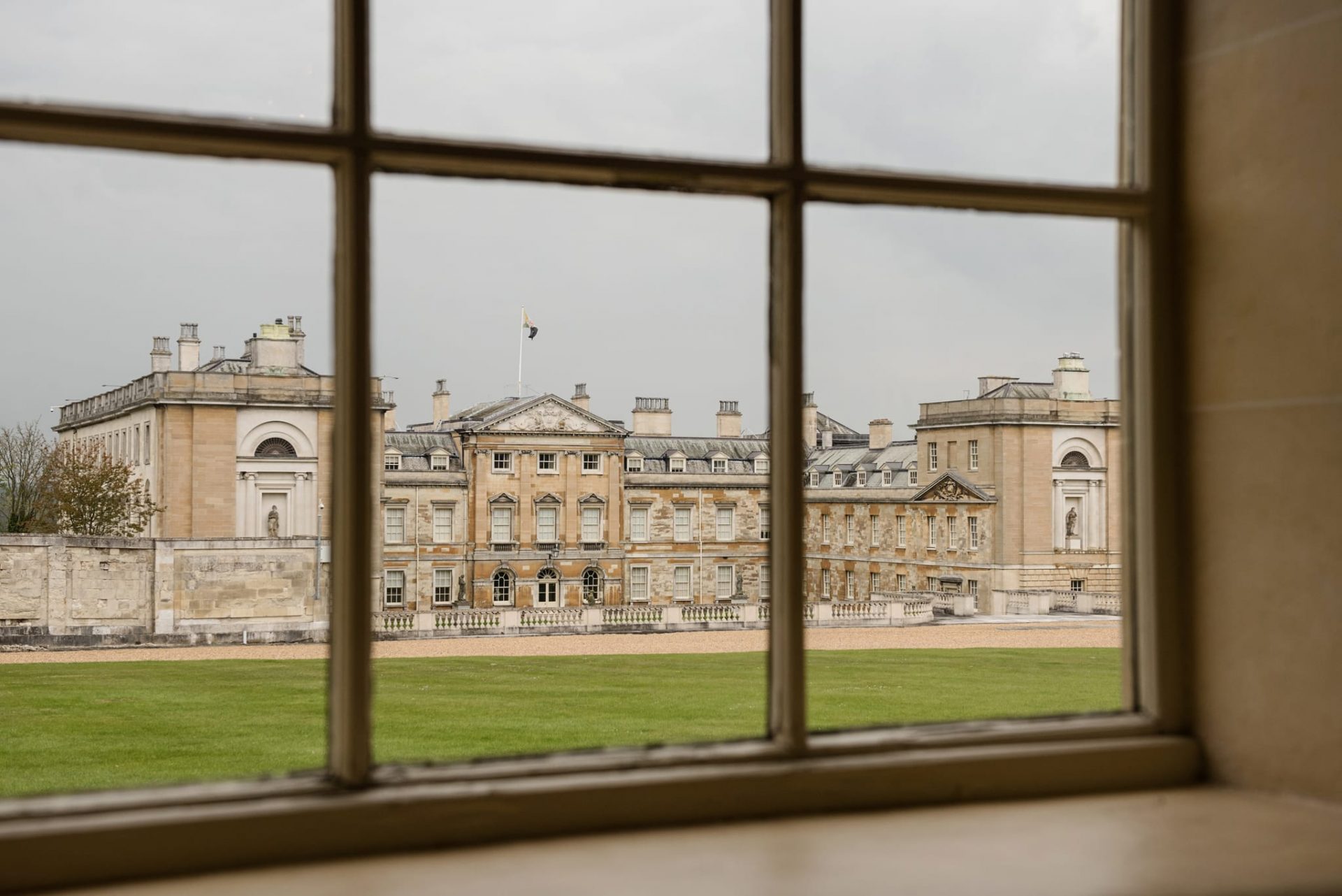 View of Woburn Abbey through Sculpture Gallery window