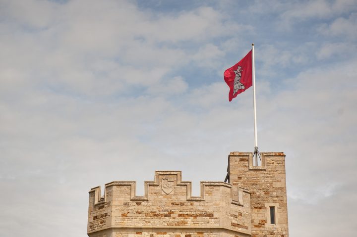 A flag on the tower turret at Rockingham Castle