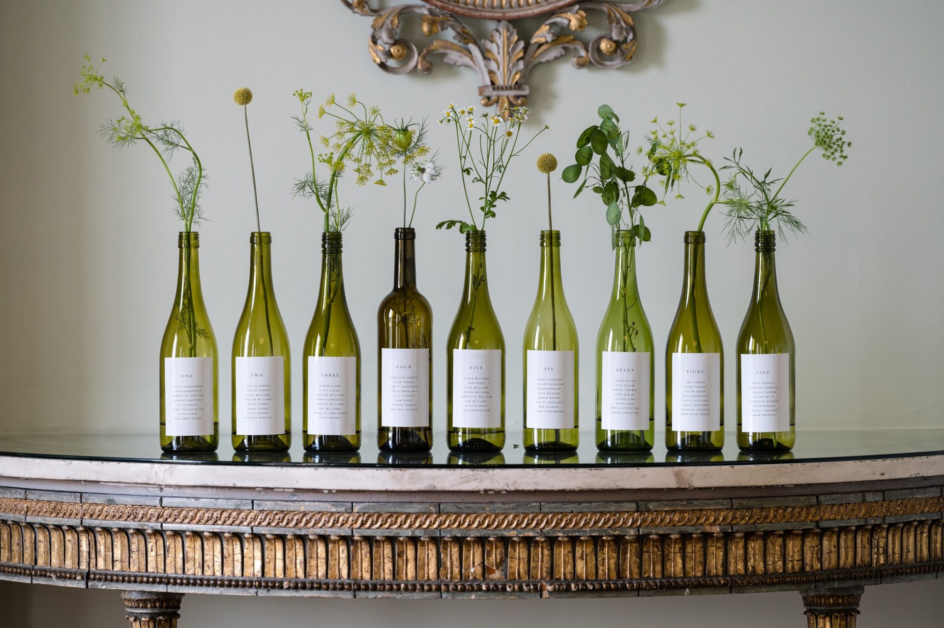 Recycled wine bottle table plan