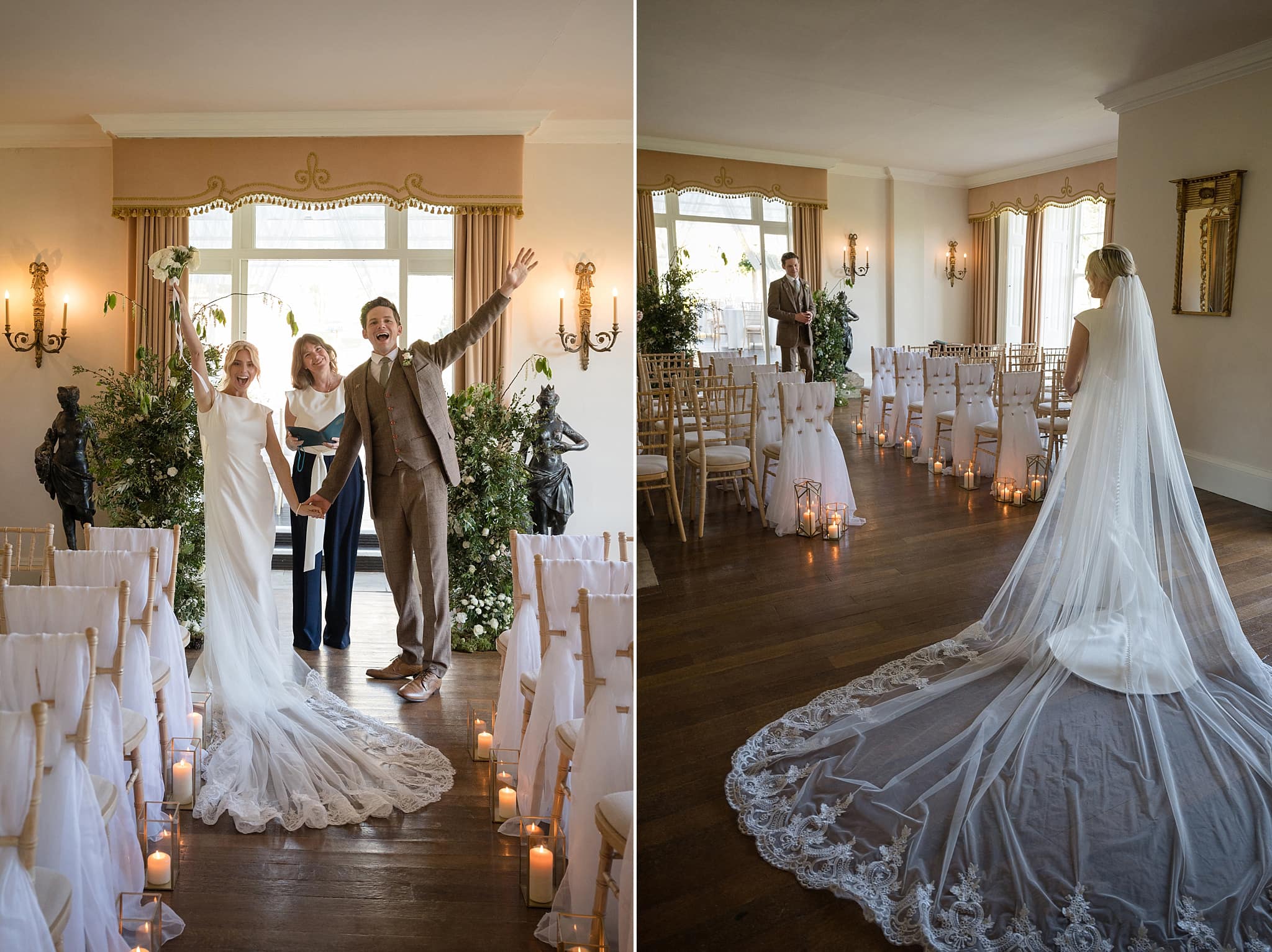 Bride and groom in the ceremony room at Sutton Bonington Hall
