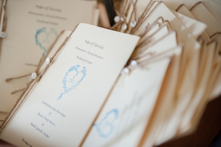 Handscrafted wedding order of service at Normanton church