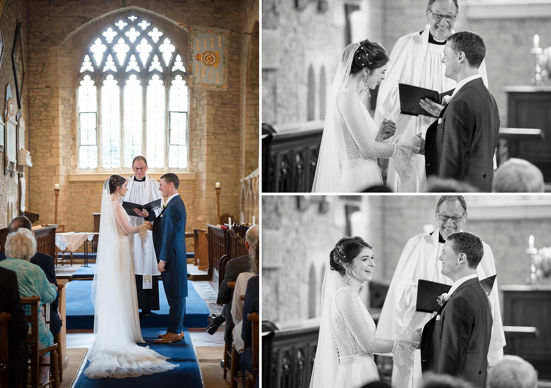 Bride and groom making their marriage vows at Courteenhall church