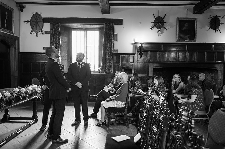 The groom chatting with his Best Men before the wedding ceremony at Rockingham Castle